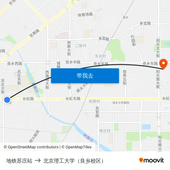 地铁苏庄站 to 北京理工大学（良乡校区） map