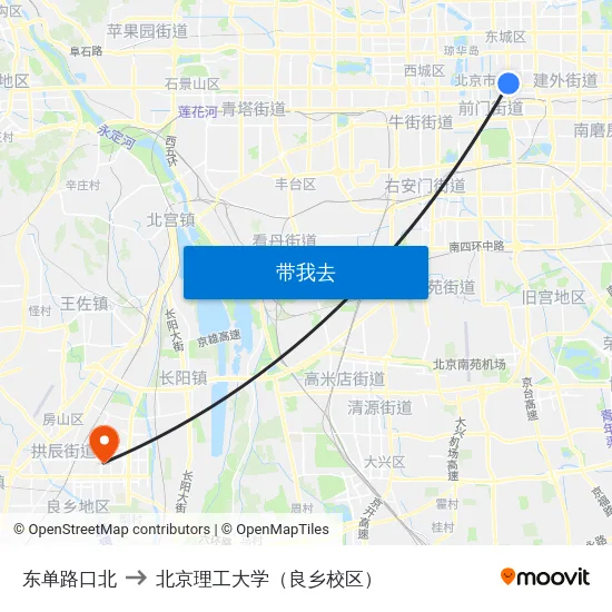 东单路口北 to 北京理工大学（良乡校区） map