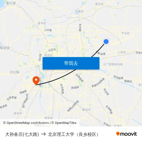 大孙各庄(七大路) to 北京理工大学（良乡校区） map