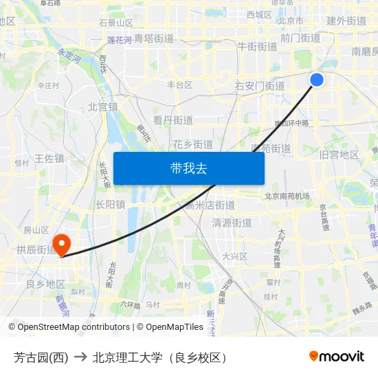 芳古园(西) to 北京理工大学（良乡校区） map
