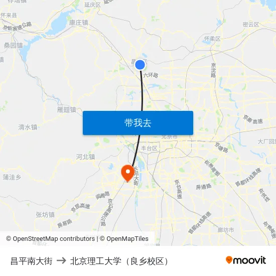 昌平南大街 to 北京理工大学（良乡校区） map