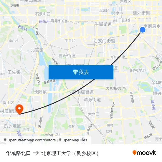 华威路北口 to 北京理工大学（良乡校区） map