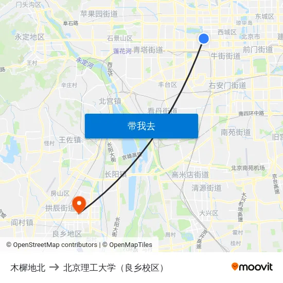 木樨地北 to 北京理工大学（良乡校区） map