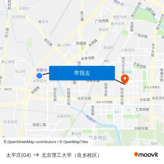 太平庄(G4) to 北京理工大学（良乡校区） map
