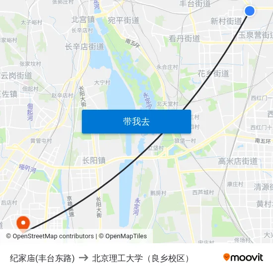 纪家庙(丰台东路) to 北京理工大学（良乡校区） map