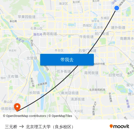 三元桥 to 北京理工大学（良乡校区） map