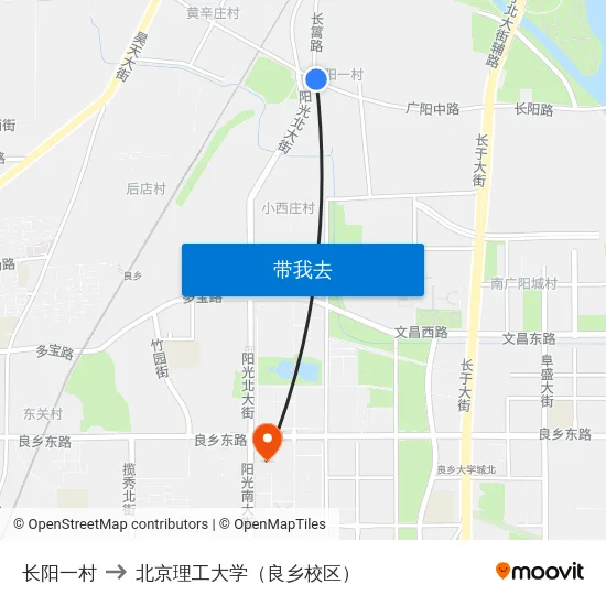 长阳一村 to 北京理工大学（良乡校区） map
