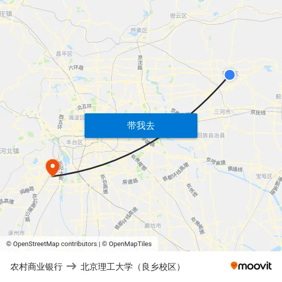 农村商业银行 to 北京理工大学（良乡校区） map