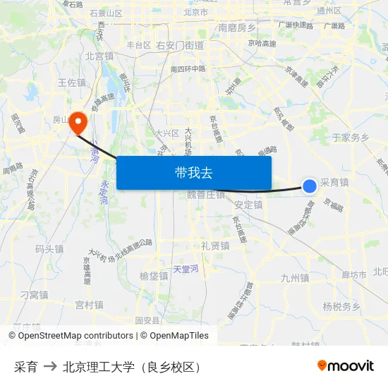 采育 to 北京理工大学（良乡校区） map