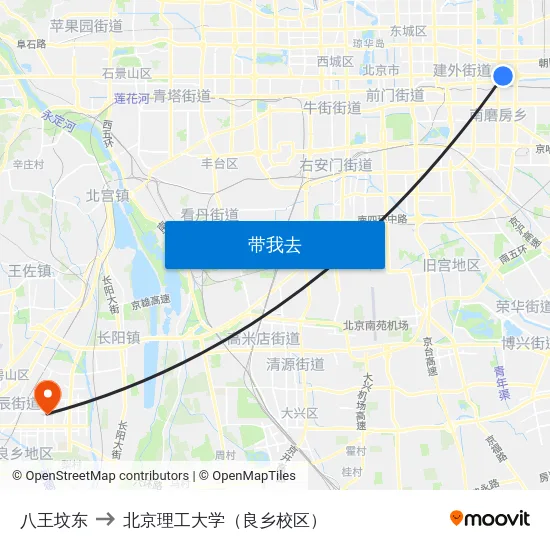 八王坟东 to 北京理工大学（良乡校区） map