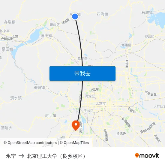 永宁 to 北京理工大学（良乡校区） map