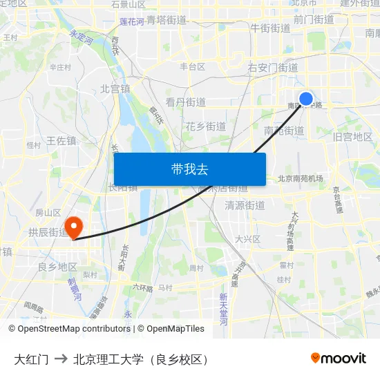 大红门 to 北京理工大学（良乡校区） map