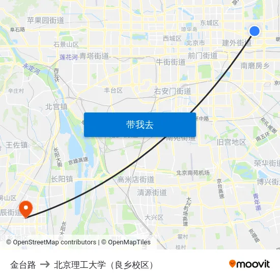 金台路 to 北京理工大学（良乡校区） map