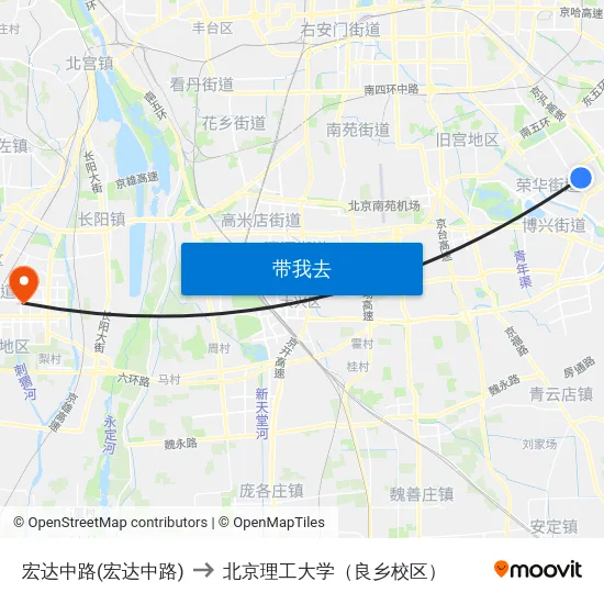 宏达中路(宏达中路) to 北京理工大学（良乡校区） map