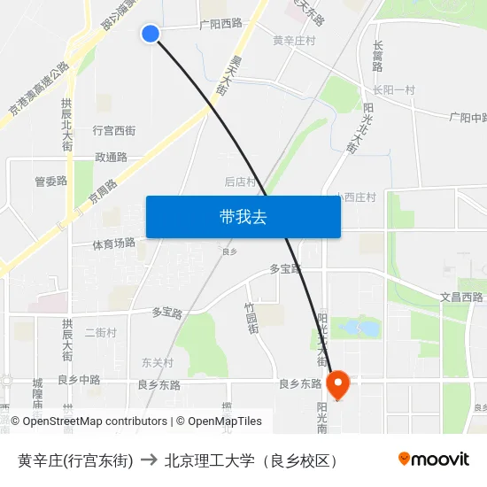 黄辛庄(行宫东街) to 北京理工大学（良乡校区） map