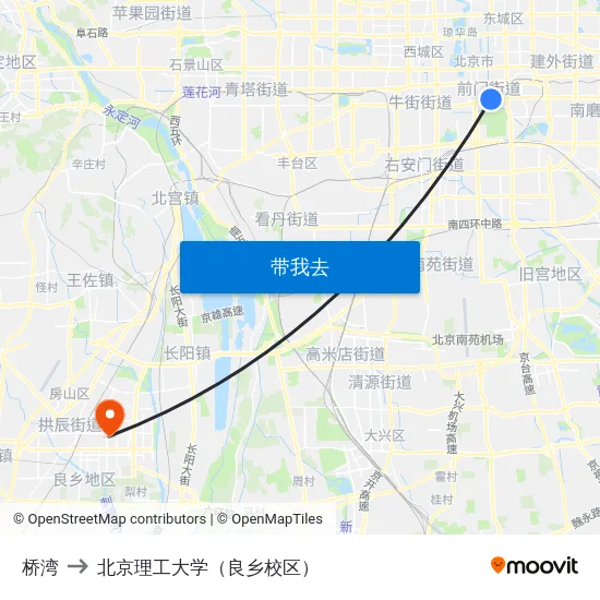 桥湾 to 北京理工大学（良乡校区） map