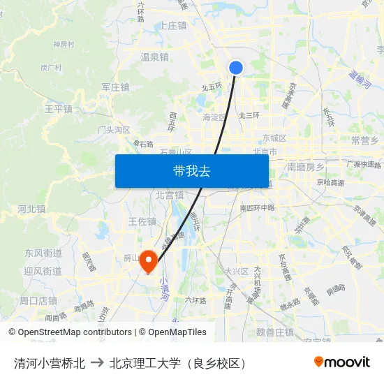 清河小营桥北 to 北京理工大学（良乡校区） map