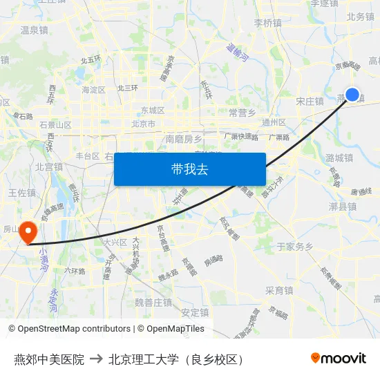 燕郊中美医院 to 北京理工大学（良乡校区） map