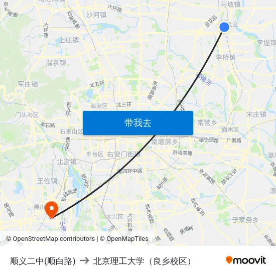 顺义二中(顺白路) to 北京理工大学（良乡校区） map