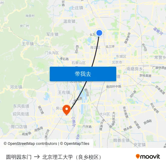 圆明园东门 to 北京理工大学（良乡校区） map