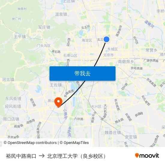 裕民中路南口 to 北京理工大学（良乡校区） map