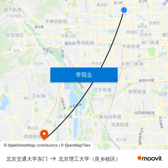 北京交通大学东门 to 北京理工大学（良乡校区） map