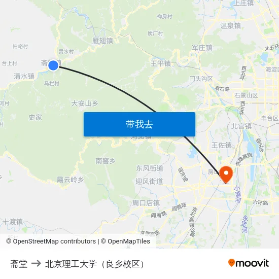 斋堂 to 北京理工大学（良乡校区） map