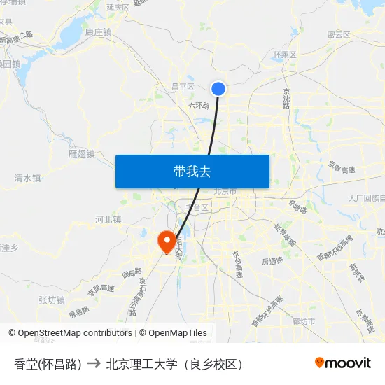香堂(怀昌路) to 北京理工大学（良乡校区） map