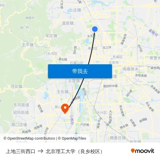 上地三街西口 to 北京理工大学（良乡校区） map