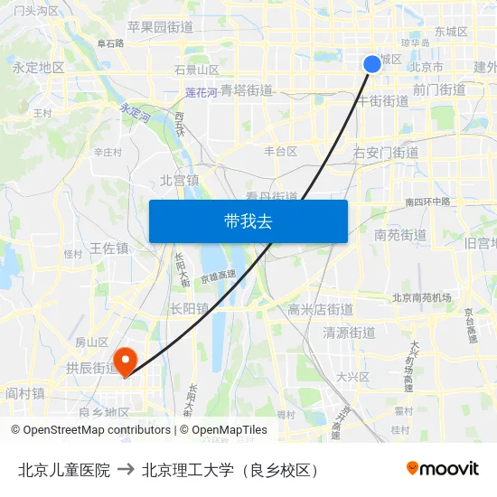 北京儿童医院 to 北京理工大学（良乡校区） map