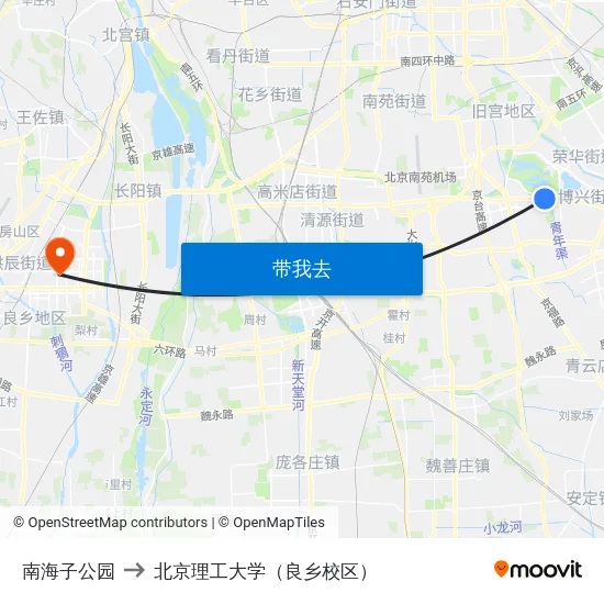 南海子公园 to 北京理工大学（良乡校区） map