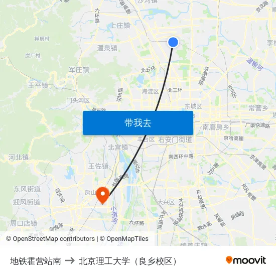 地铁霍营站南 to 北京理工大学（良乡校区） map