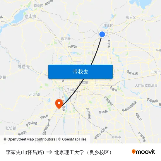 李家史山(怀昌路) to 北京理工大学（良乡校区） map