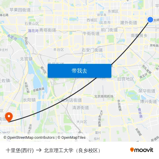 十里堡(西行) to 北京理工大学（良乡校区） map