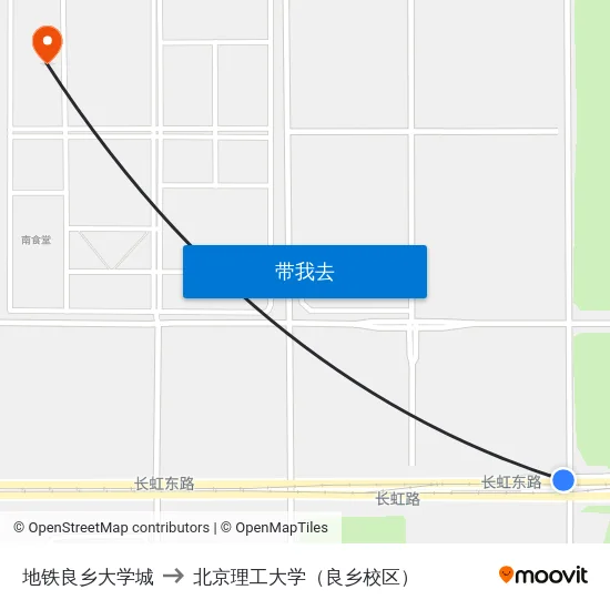 地铁良乡大学城 to 北京理工大学（良乡校区） map