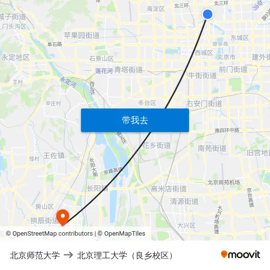 北京师范大学 to 北京理工大学（良乡校区） map