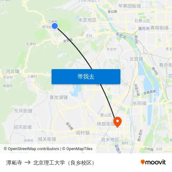 潭柘寺 to 北京理工大学（良乡校区） map