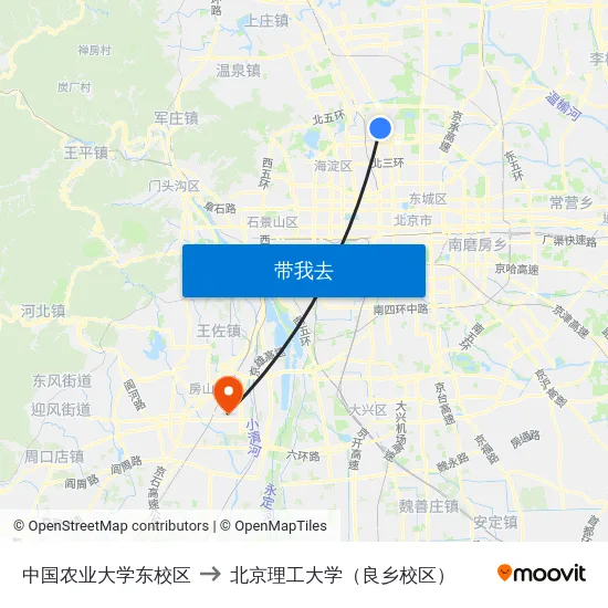 中国农业大学东校区 to 北京理工大学（良乡校区） map
