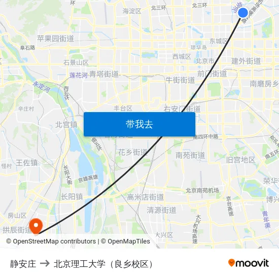 静安庄 to 北京理工大学（良乡校区） map