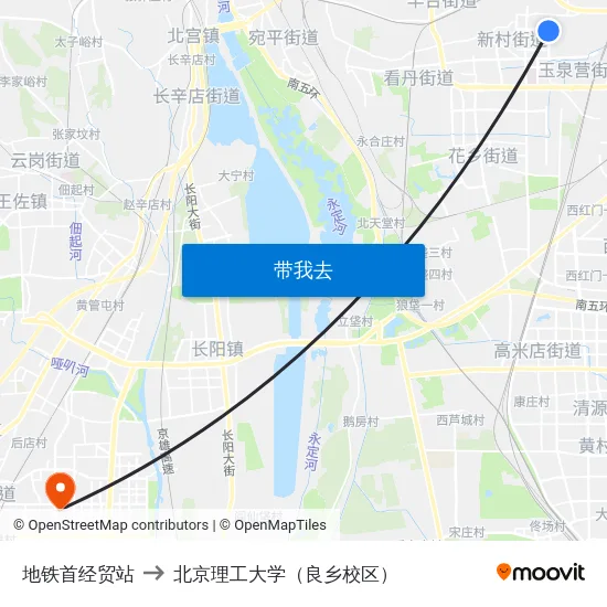 地铁首经贸站 to 北京理工大学（良乡校区） map