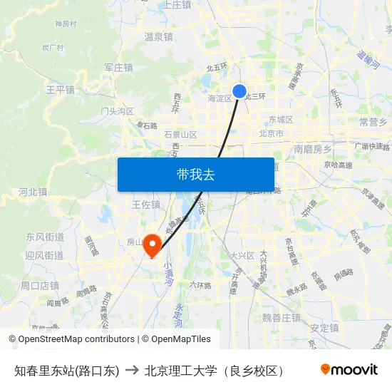 知春里东站(路口东) to 北京理工大学（良乡校区） map
