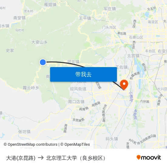 大港(京昆路) to 北京理工大学（良乡校区） map