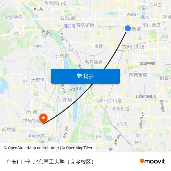 广安门 to 北京理工大学（良乡校区） map