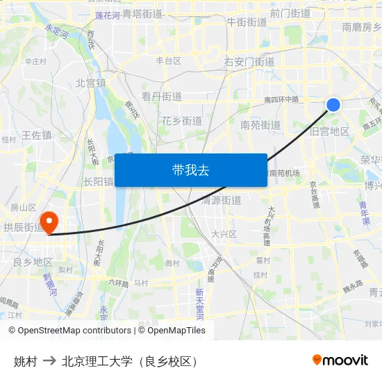 姚村 to 北京理工大学（良乡校区） map