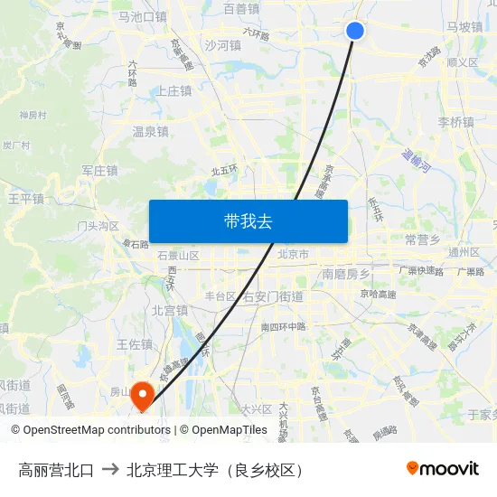 高丽营北口 to 北京理工大学（良乡校区） map