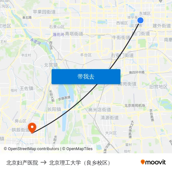 北京妇产医院 to 北京理工大学（良乡校区） map