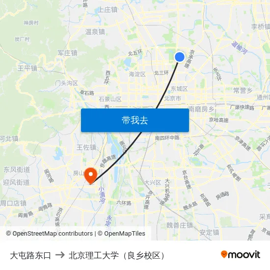 大屯路东口 to 北京理工大学（良乡校区） map