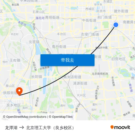 龙潭湖 to 北京理工大学（良乡校区） map