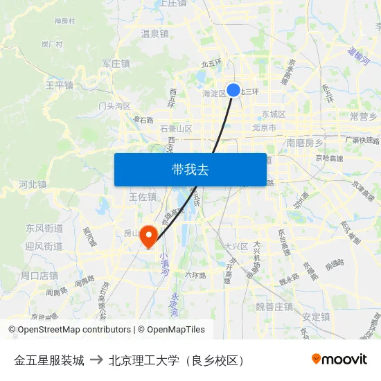 金五星服装城 to 北京理工大学（良乡校区） map