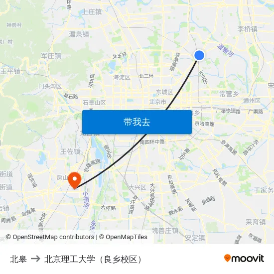 北皋 to 北京理工大学（良乡校区） map